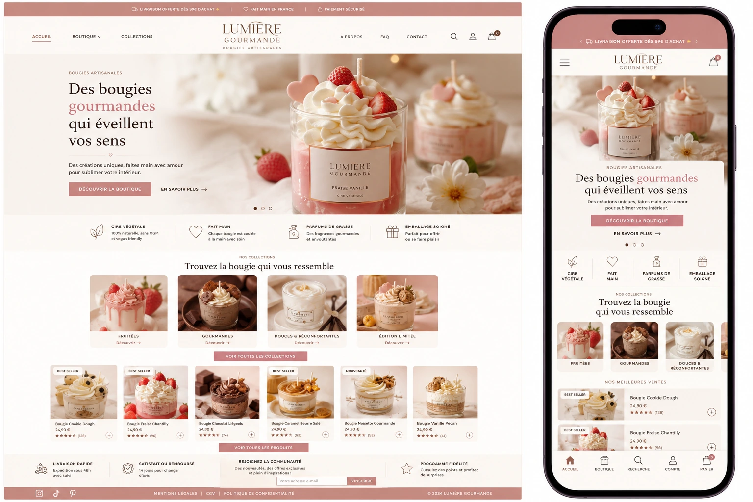Aperçu du template E-commerce bougies