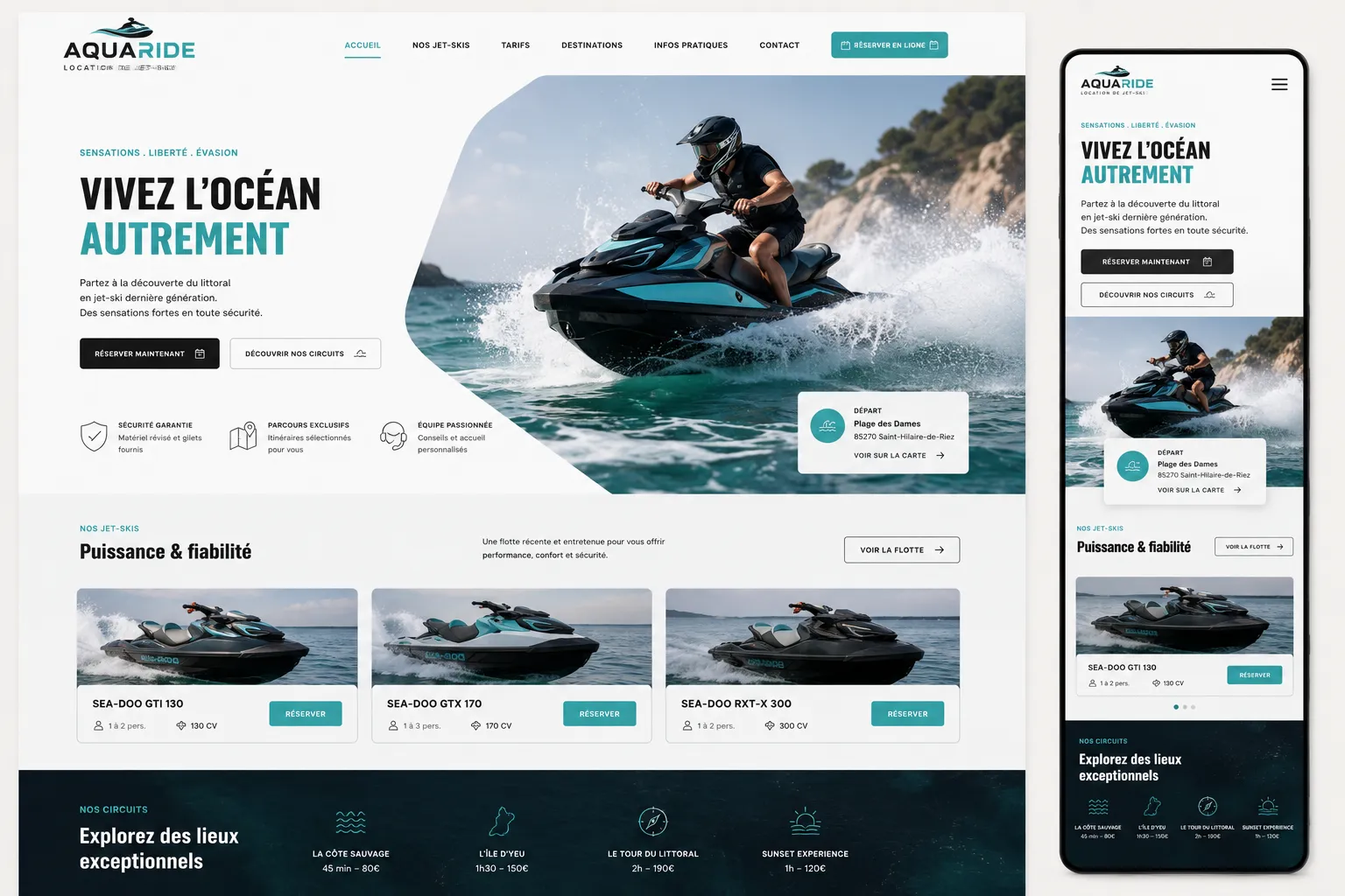 Aperçu du template AquaRide — Location de jet-ski