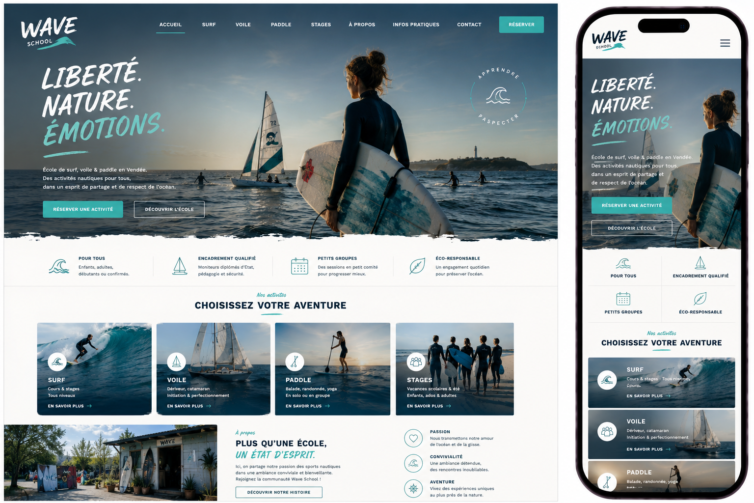 Aperçu du template École de surf Wave
