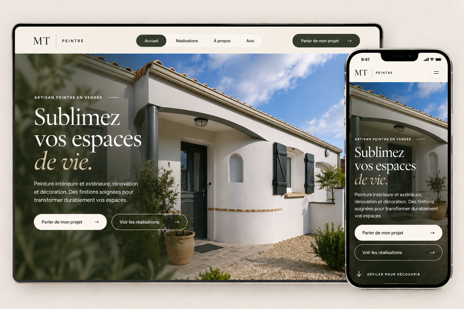 Exemple de site internet responsive pour artisan peintre créé par Alerya